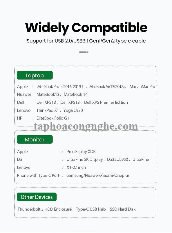 Ugreen 70951 0.8M 40Gbps 100W USB 3.1 cáp USB type C Thunderbolt 3 hỗ trợ PD màu đen US341 30070951